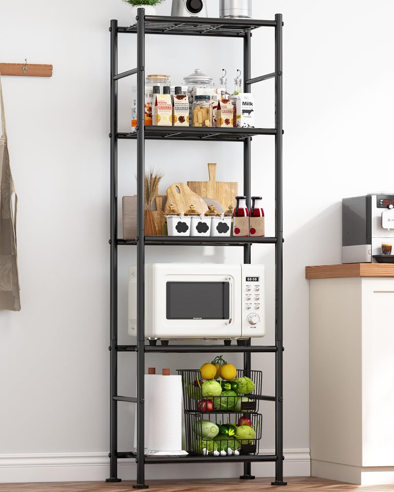 Sakugi Storage Shelves - 5 Tier Shelf Organizer, Heavy Duty Garage Shelving Unit with Leveling Feet, Stable Metal Shelves Organizer for Pantry, Kitchen and Closet, 18.4" W x 12.6" D x 57.4" H, Black - Image 1