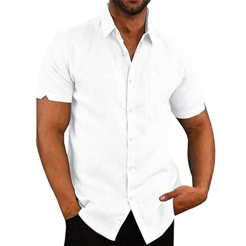 2024 Summer Solid Short Sleeve Mens Shirt Grey  - Image 3
