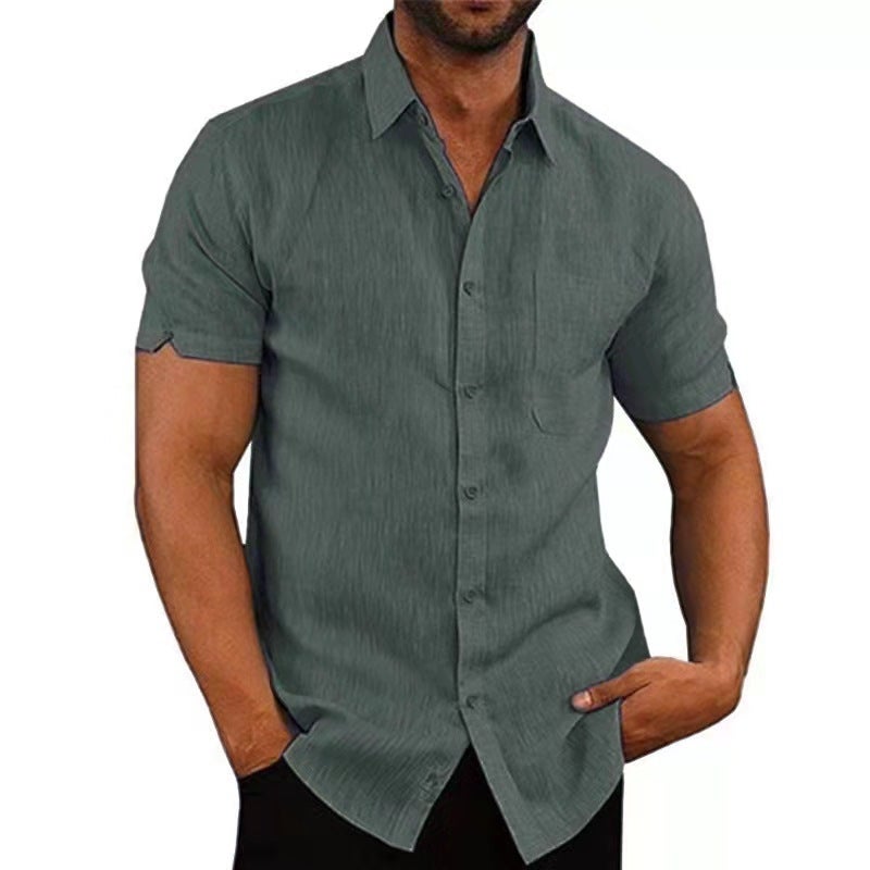 2024 Summer Solid Short Sleeve Mens Shirt Grey  - Image 1