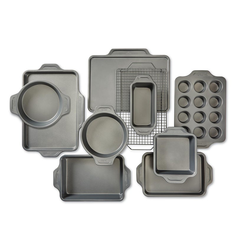 All-Clad AllClad ProRelease Nonstick Bakeware Set 10 Piece Oven Safe 450F Half Sheet Cookie Sheet Muffin Pan Cooling  Baking Rack Round Cake Pan Loaf Pan Baking Pan Grey 