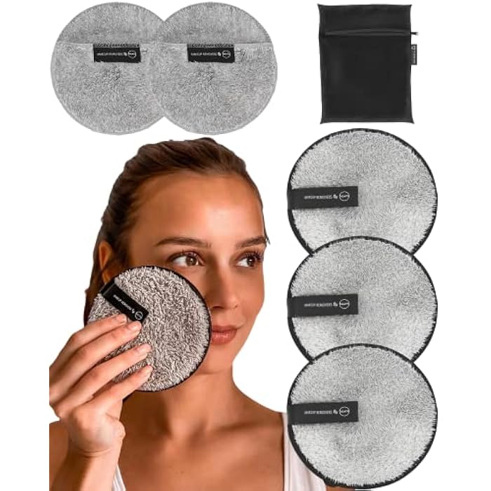 Ogato Reusable Makeup Remover Cloth - 6pc Face Pads, Makeup Eraser Cloth Wipes for All Skin Types - Washable Microfiber Make Up Reusable Cotton Rounds for Face - With Free Laundry Bag - Image 1