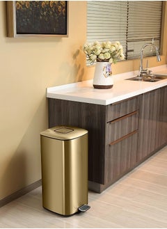 EKO REGENT SERIES | Brushed Stainless Steel Finish | Soft-Closing | Fingerprint-Resistant | Pedal Trash & Garbage Bin, Champagne Gold, 12 Liters  - Image 2