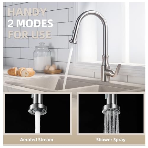 Angle Simple Kitchen Sink Sprayer Replacement, Faucet Head Attachment, Stream and Spray Mode, Brushed Nickel - Image 3