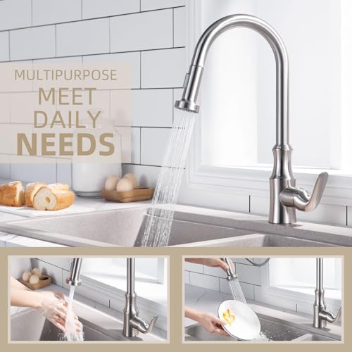 Angle Simple Kitchen Sink Sprayer Replacement, Faucet Head Attachment, Stream and Spray Mode, Brushed Nickel - Image 4