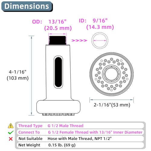 Angle Simple Kitchen Sink Sprayer Replacement, Faucet Head Attachment, Stream and Spray Mode, Brushed Nickel - Image 2