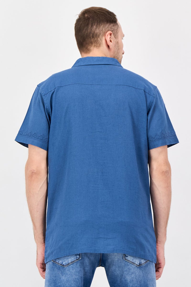 Threadbare Men Regular Fit Short Sleeve Embroidered Casual Shirt, Slate Blue - Image 4