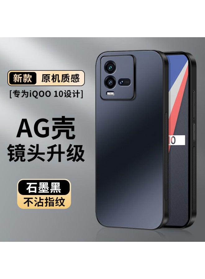 Shangsu, Suitable For Iqoo10 Phone Case, Iqoo10 Protective Cover, Ag Frosted Lens, Full Protection, Real Machine Feel, Simple Solid Color, Light Luxury, Vivo Shockproof, Anti-fingerprint, For Women And Men, Graphite Black - Image 1