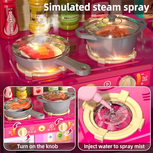 JUKUDAHU Pretend Play Kitchen Toys for Kid Age 3 4 5 6 7 Double Sided Kitchen Appliance with Toy Accessories for Girls Cooking Toys for Kids Ages 3 Gifts Toy for 3 4 5 6 Years Old Girls Large - Image 5