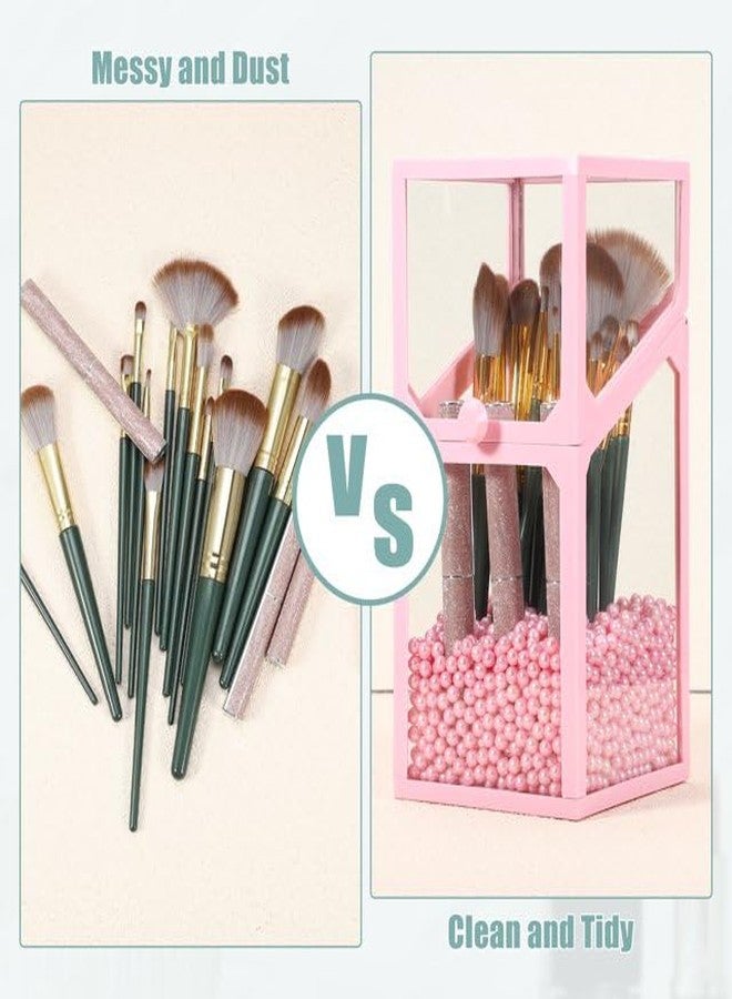 KRESHU Makeup Brush Holder Cosmetic Storage Box Makeup Organizer Brush Pen Cover Glass material Spacious Look cosmetic Organiser (Pink, 1-Pcs) - Image 3