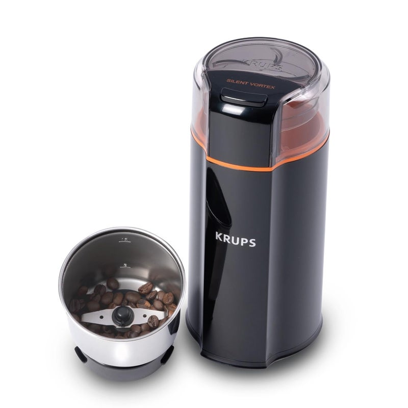 KRUPS Silent Vortex Electric Coffee Grinder 3 oz Capacity 5x Quieter 175W Motor for Coffee Beans Spices  Herbs  Removable DishwasherSafe Bowl 12Cup Yield Black