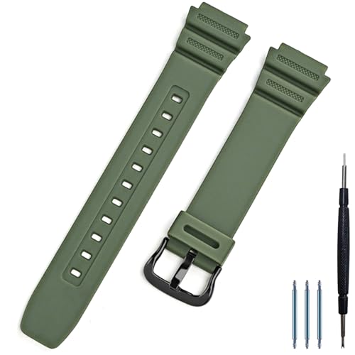 Lijinlan Natural Resin Replacement Watch Band Compatible with Casio W218H W-219H AE1200WH AE-1300WH W800H SGW-300H F-108WH Waterproof Rubber strap (Olive) - Image 1
