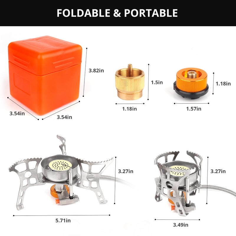RIDEIWAKE Camping Stove with Fuel Canister Adapter Portable Collapsible Gas Stove with Piezo Ignition-3900W-Lightweight-Windproof-Butane Adapter Camping and Backpacking Mini Stove Kit for Hiking - Image 3