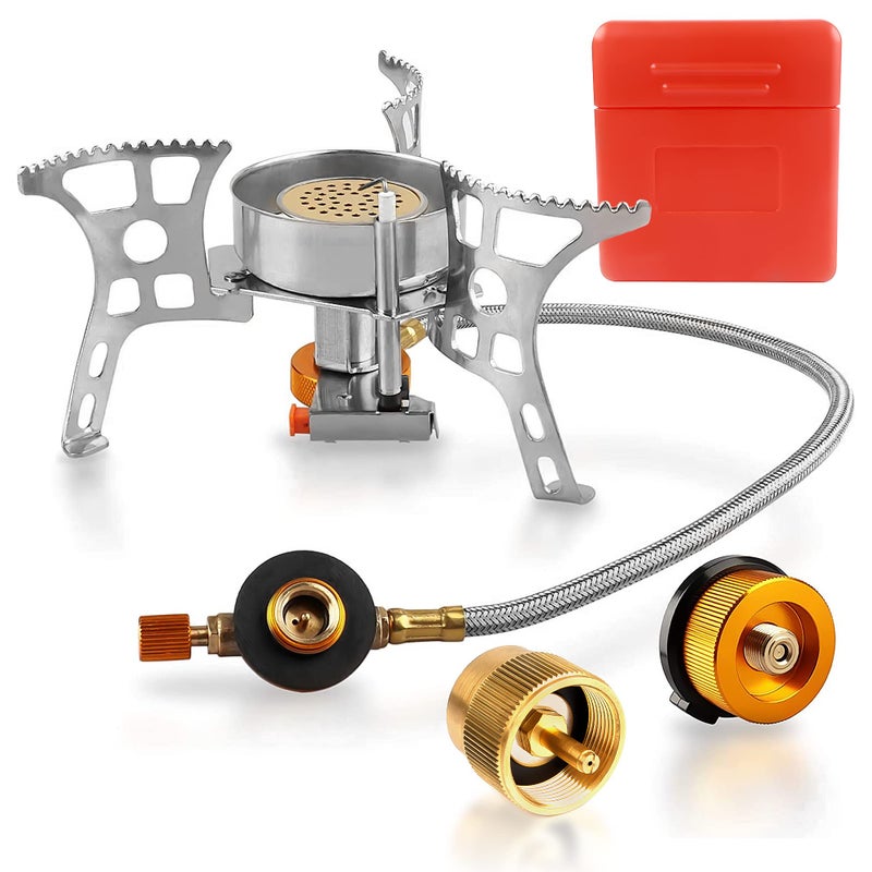 RIDEIWAKE Camping Stove with Fuel Canister Adapter Portable Collapsible Gas Stove with Piezo Ignition-3900W-Lightweight-Windproof-Butane Adapter Camping and Backpacking Mini Stove Kit for Hiking - Image 1