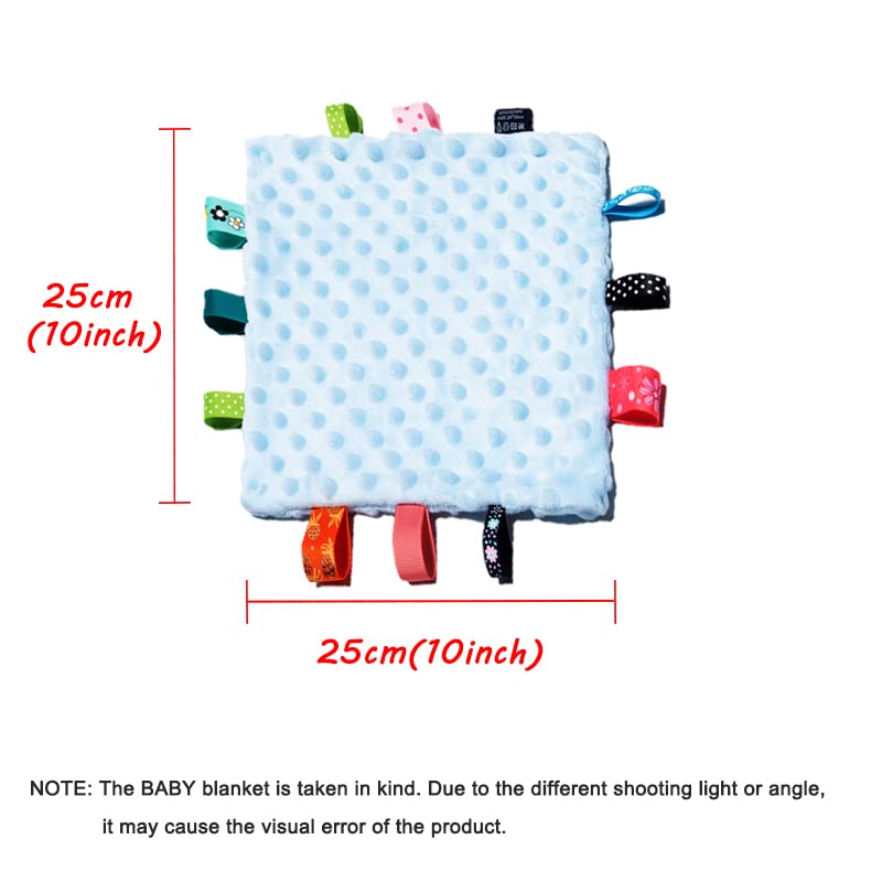 HECCEI Baby Tags Security Blankets  Baby Soothing Plush Blanket with Colorful Tags Square Sensory Toys 10 x 10 inches for 312 Months BabiesBlue - Image 4