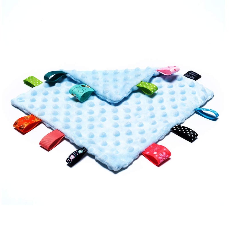 HECCEI Baby Tags Security Blankets  Baby Soothing Plush Blanket with Colorful Tags Square Sensory Toys 10 x 10 inches for 312 Months BabiesBlue - Image 3