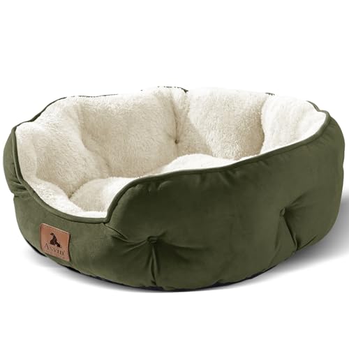 Asvin Small Dog Bed for Small Dogs, Cat Beds for Indoor Cats, Pet Bed for Puppy and Kitty, Extra Soft & Machine Washable with Anti-Slip & Water-Resistant Oxford Bottom, Green, 20 inches - Image 1