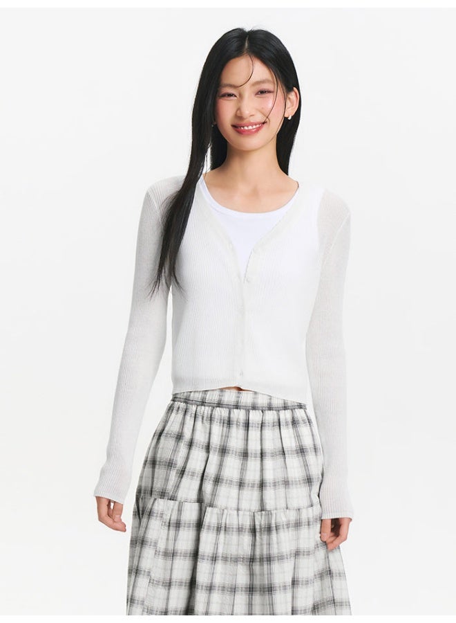 سيمير كارديغان محبوك بنقشة مضلعة للنساء - Image 1