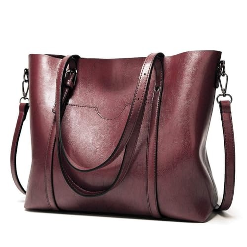 Pahajim Womens Leather Purses and Handbags Top Handle Satchel Bags Tote Bags Tote Purses for Women (wine red) - Image 1