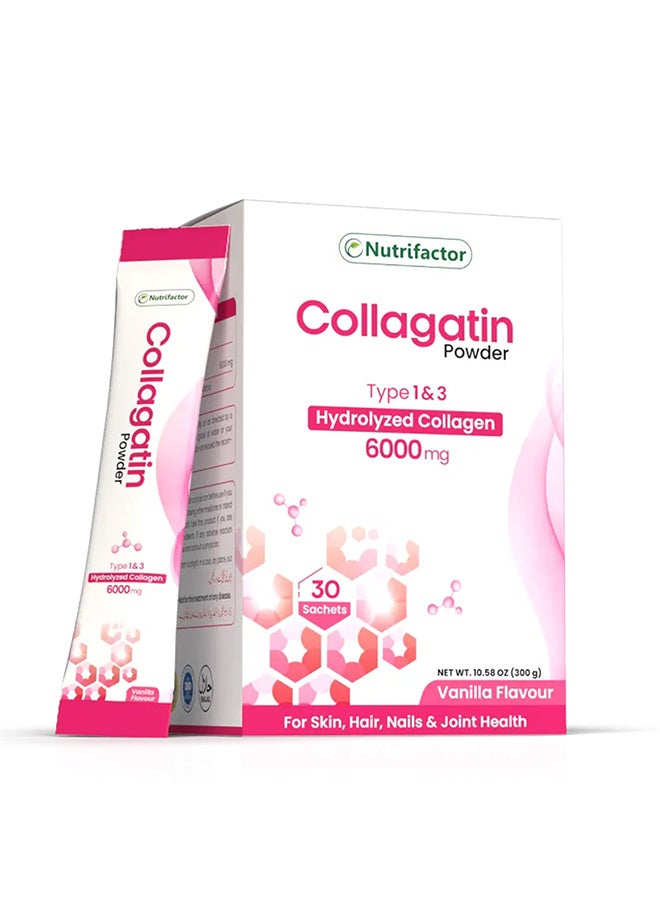 Nutrifactor Collagatin Powder – Hydrolyzed Marine Collagen Peptides Type I & III 6g Per Serving – Supports Skin, Hair, Nails & Joint Health – 30 Sachets - Image 1