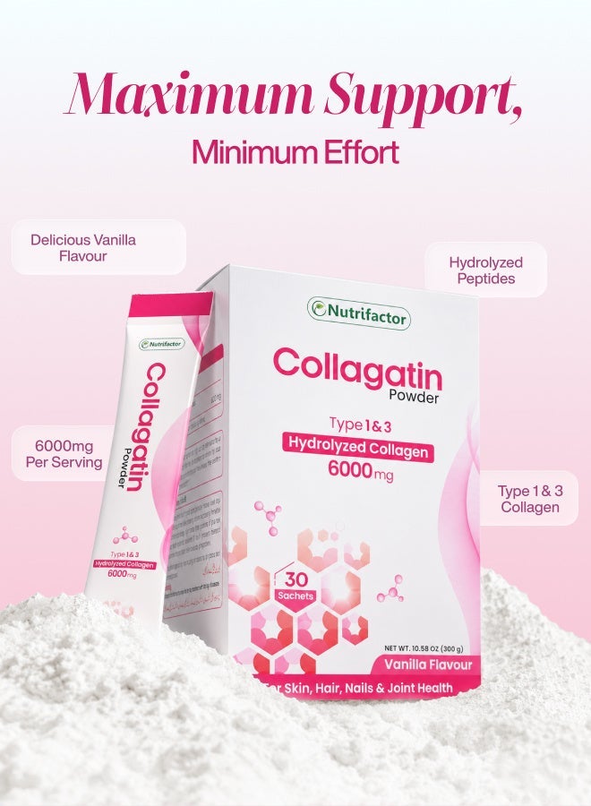 Nutrifactor Collagatin Powder – Hydrolyzed Marine Collagen Peptides Type I & III 6g Per Serving – Supports Skin, Hair, Nails & Joint Health – 30 Sachets - Image 4