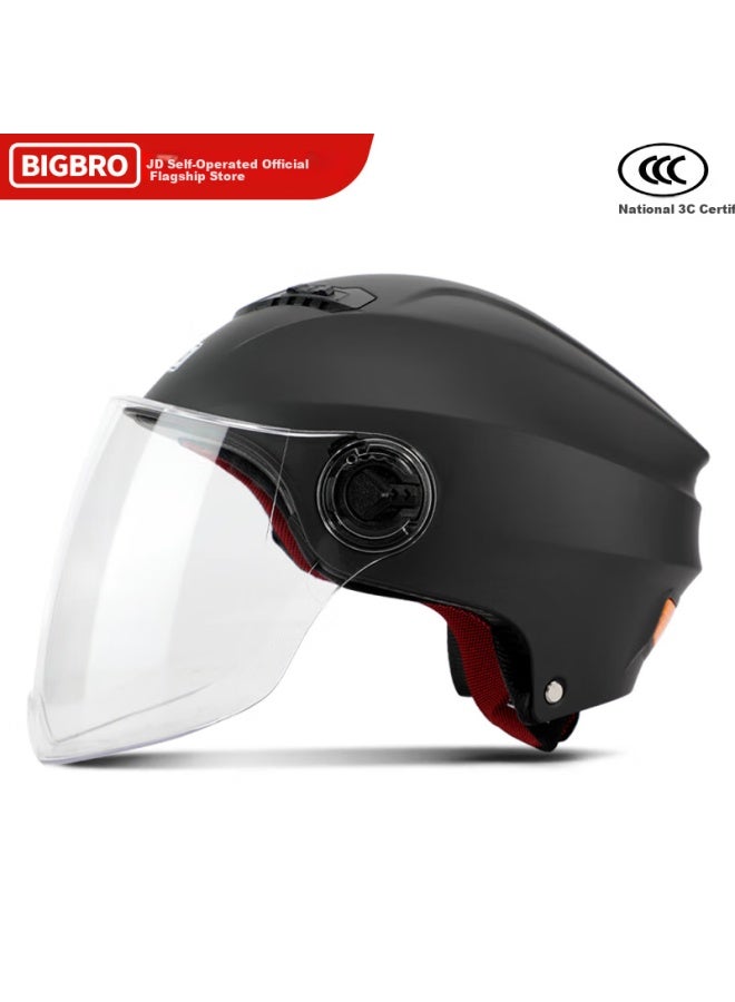 Bigbro X339 Matte Black, New National Standard 3c Electric Motorcycle Helmet, Uni Safety Helmet, Lightweight Summer Style, Sun-visiting Electric Scooter Half Helmet