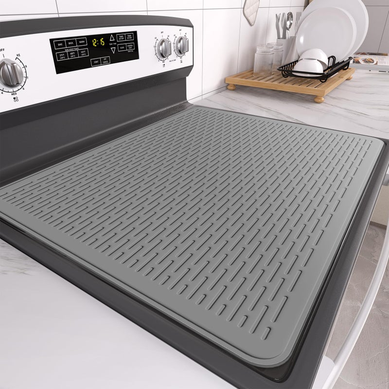 Anevna Stove Top Cover for Electric Stove- Range Covers for Electric Stove,Silicone XXL Dish Drying Mat, Glass Cooktop Covers, Flat RV Range top Mats (Gray, 28"x20") - Image 1