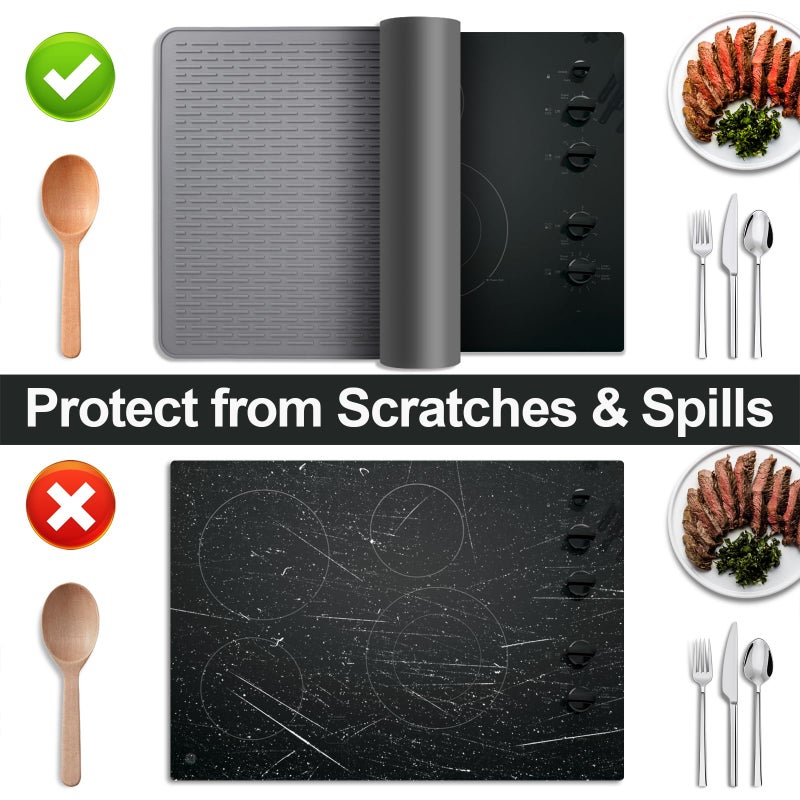 Anevna Stove Top Cover for Electric Stove- Range Covers for Electric Stove,Silicone XXL Dish Drying Mat, Glass Cooktop Covers, Flat RV Range top Mats (Gray, 28"x20") - Image 4