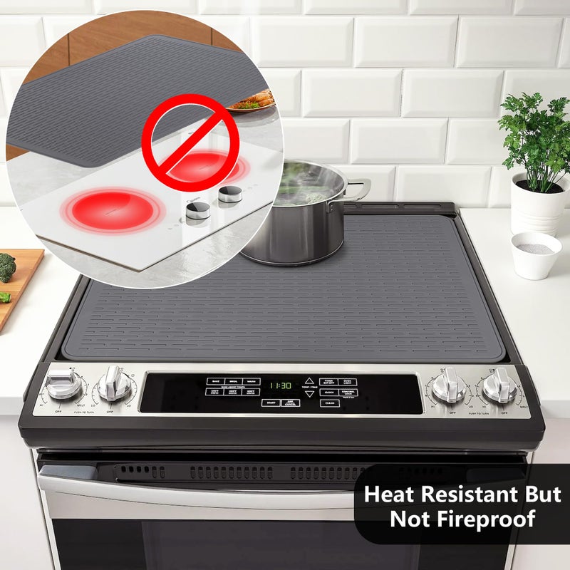 Anevna Stove Top Cover for Electric Stove- Range Covers for Electric Stove,Silicone XXL Dish Drying Mat, Glass Cooktop Covers, Flat RV Range top Mats (Gray, 28"x20") - Image 3