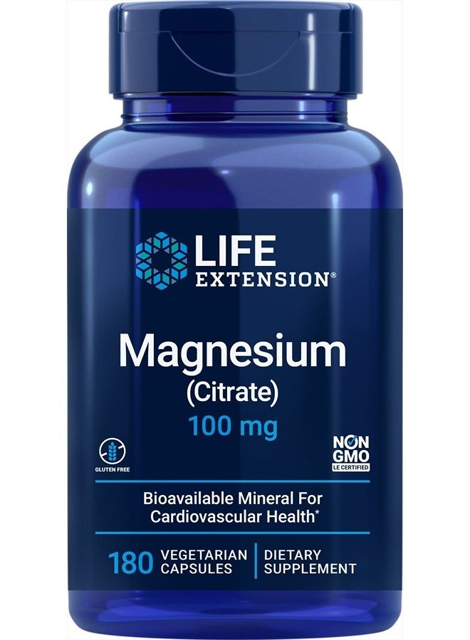 Life Extension مغنيسيوم سترات 100 ملغ، 180 كبسولة نباتية - مكمل مغنيسيوم طبيعي - كبسولات دعم المعادن 100 ملغ - نباتي، نباتي، غير معدل وراثيًا - Image 1
