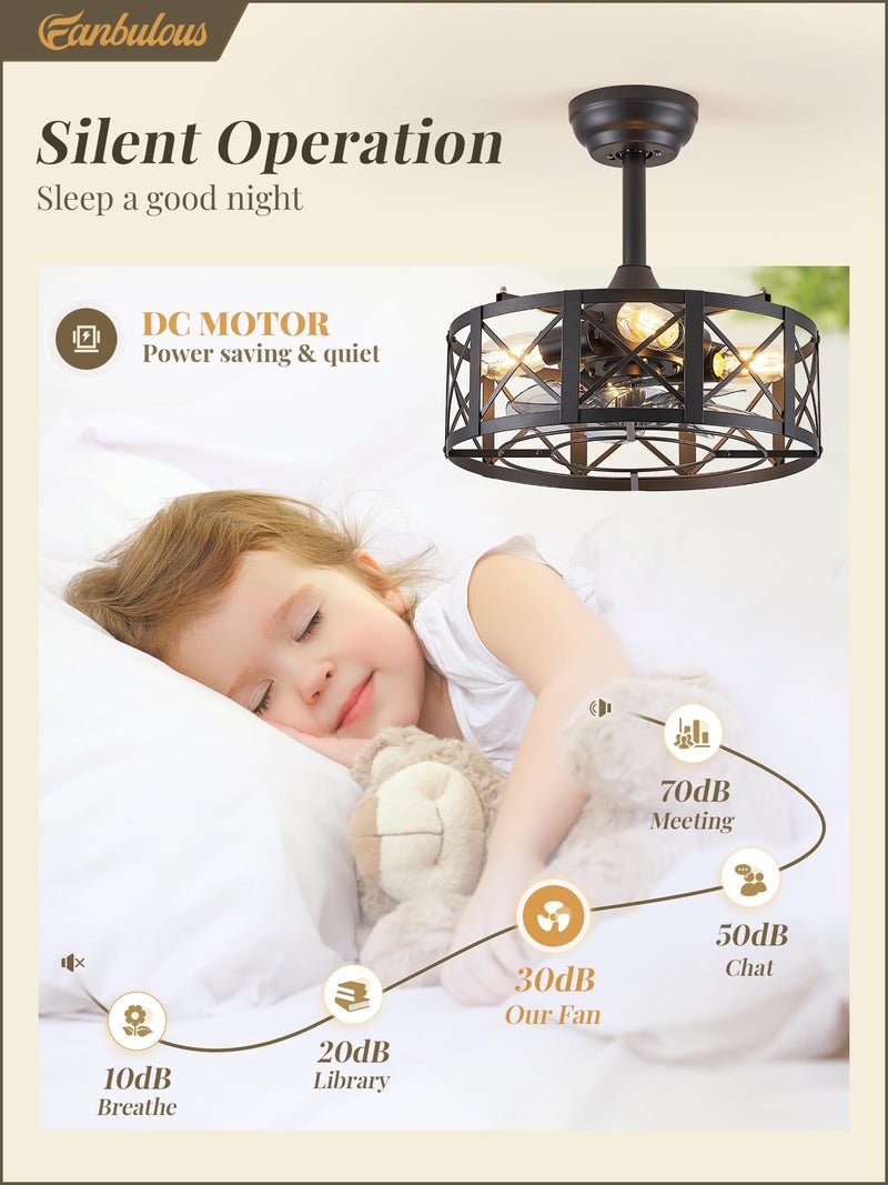 Fanbulous 16in Black Fandelier Ceiling Fans with Lights and Remote, Caged Enclosed Farmhouse Ceiling Fan with 6 Speeds and Timing, Small Bladeless Chandelier Fan Lights Ceiling Fixtures-Black - Image 2
