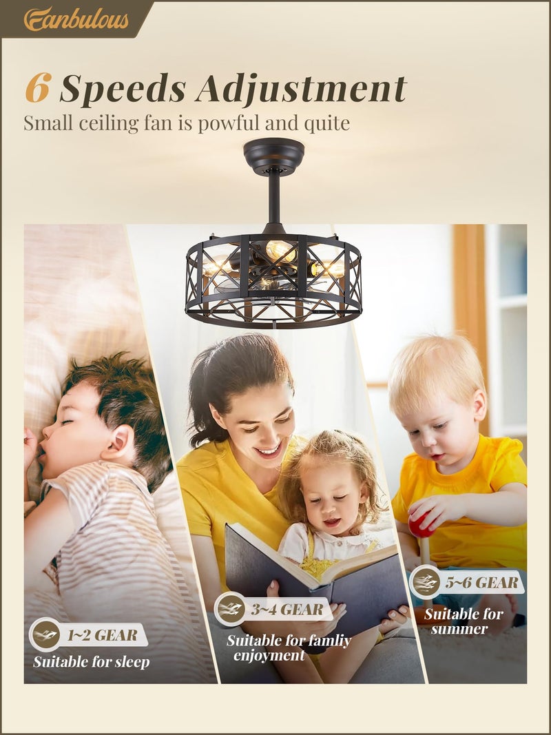 Fanbulous 16in Black Fandelier Ceiling Fans with Lights and Remote, Caged Enclosed Farmhouse Ceiling Fan with 6 Speeds and Timing, Small Bladeless Chandelier Fan Lights Ceiling Fixtures-Black - Image 3