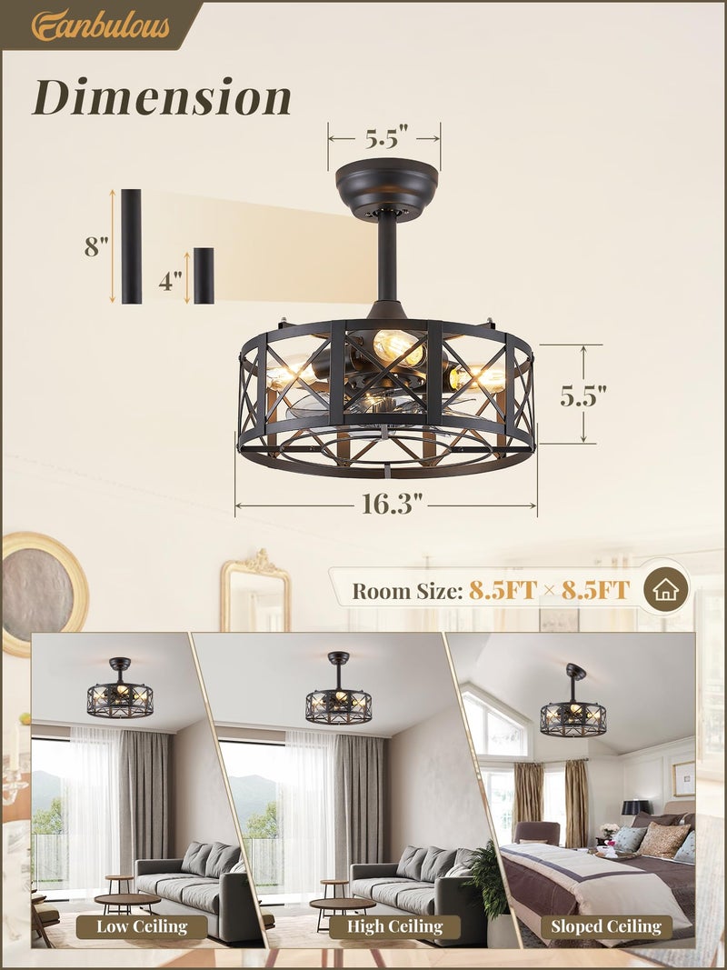 Fanbulous 16in Black Fandelier Ceiling Fans with Lights and Remote, Caged Enclosed Farmhouse Ceiling Fan with 6 Speeds and Timing, Small Bladeless Chandelier Fan Lights Ceiling Fixtures-Black - Image 5