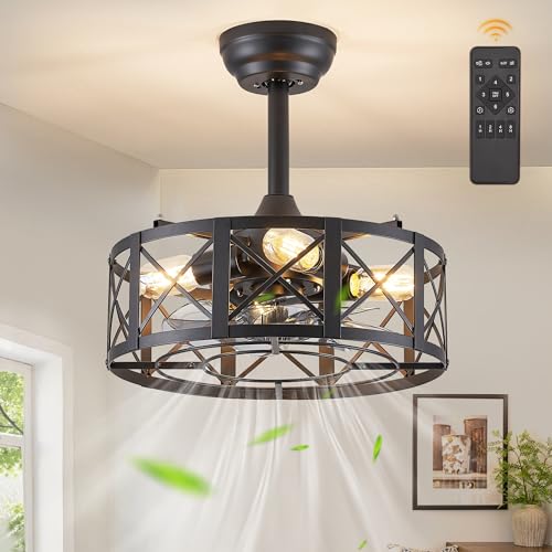Fanbulous 16in Black Fandelier Ceiling Fans with Lights and Remote, Caged Enclosed Farmhouse Ceiling Fan with 6 Speeds and Timing, Small Bladeless Chandelier Fan Lights Ceiling Fixtures-Black - Image 1