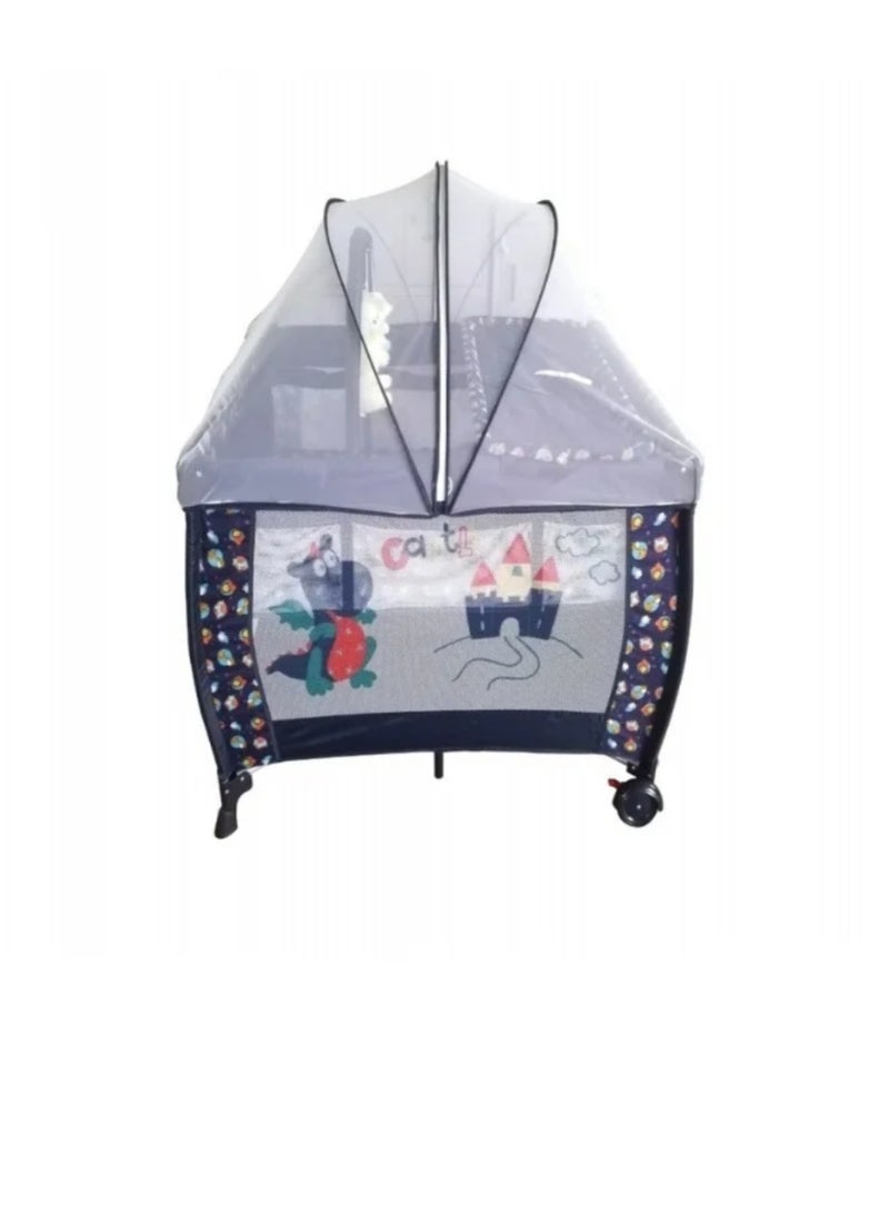 Children's play bed with mosquito net, dark blue - Image 2