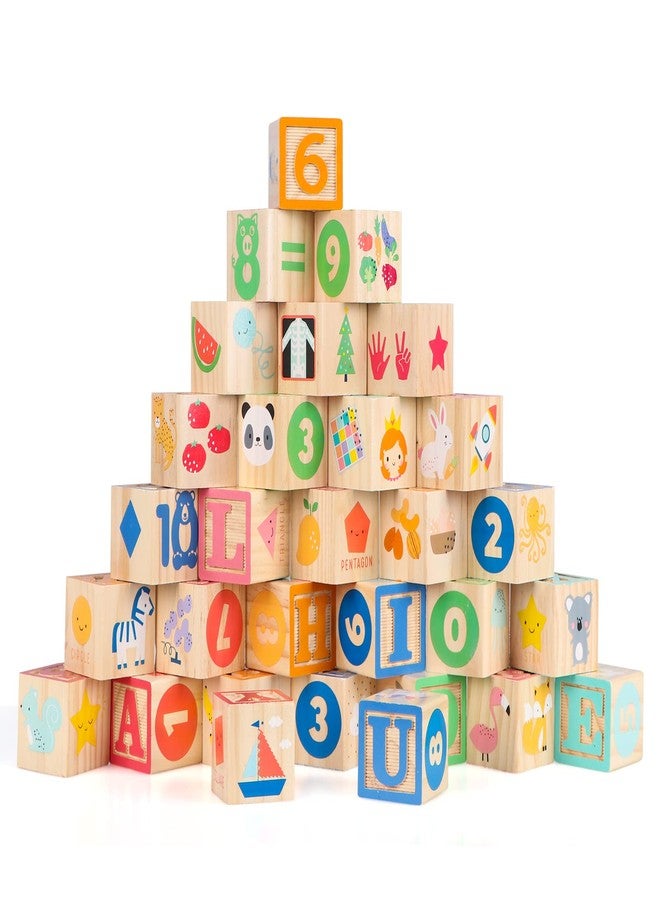 Joqutoys Wooden Building Blocks for Toddlers 1-3, Large Wood Baby Stacking Blocks Set for Kids, 30 PCS Alphabet Blocks with Toy Wagon, Educational Wooden Toys for Boys Girls Gifts 1.65" - Image 5