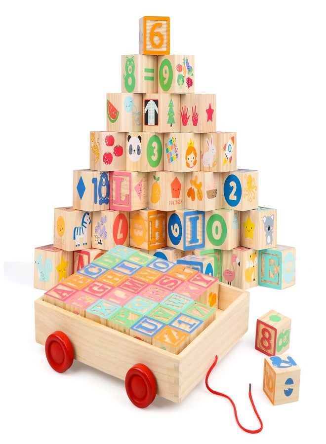 Joqutoys Wooden Building Blocks for Toddlers 1-3, Large Wood Baby Stacking Blocks Set for Kids, 30 PCS Alphabet Blocks with Toy Wagon, Educational Wooden Toys for Boys Girls Gifts 1.65" - Image 1