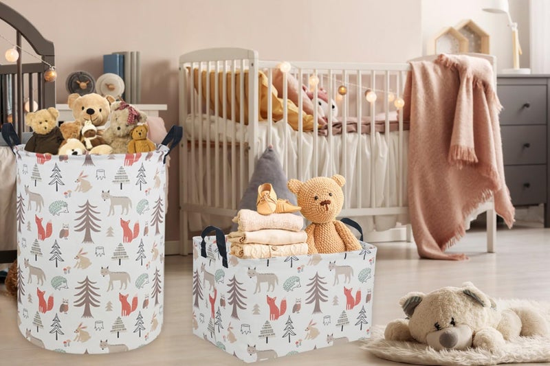 ESSME Kids Laundry Hamper,Animal Hamper Collapsible Canvas Waterproof Storage Bin for Girls, Nursery Hamper,Gift Baskets,toy bins(Grey animal) - Image 2