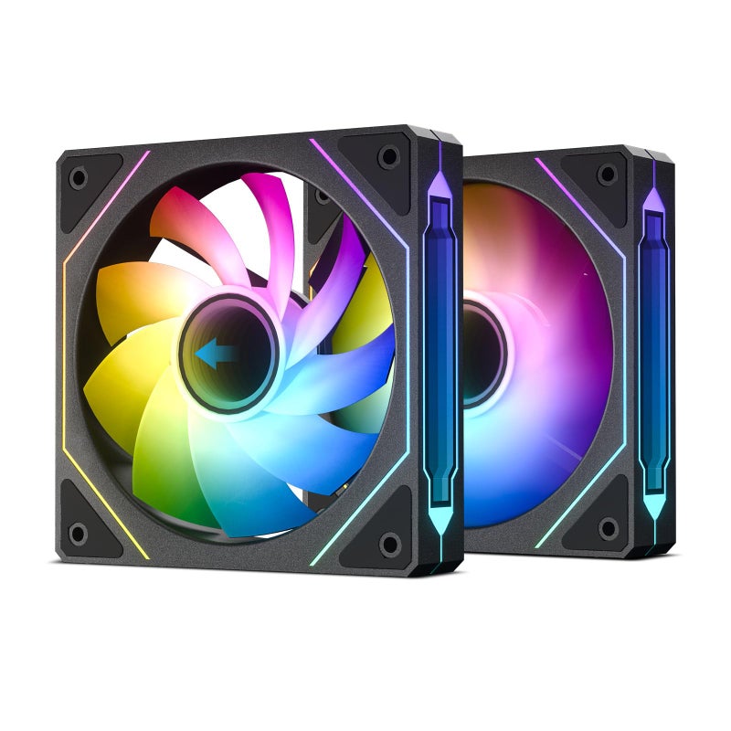 DARKROCK R120-2-Pack 120mm Reverse Installed Infinite Mirror Design PC Fan with Addressable RGB Effect, PWM Smart Control and Hydraulic Bearing for Stable Operation - Black - Image 1