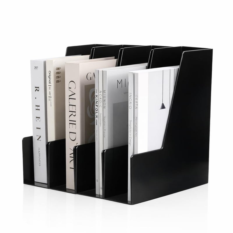 CiWiVOKi Vertical Magazine File Holder, Desk Organizer and Storage for Magazines, Binders, Notebooks, Envelopes, Multi-Purpose Desktop File Organizer for Home, Office & Classroom, 4 Pack, Black - Image 1