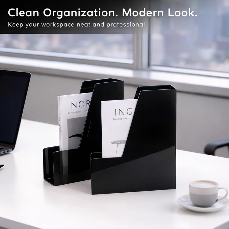 CiWiVOKi Vertical Magazine File Holder, Desk Organizer and Storage for Magazines, Binders, Notebooks, Envelopes, Multi-Purpose Desktop File Organizer for Home, Office & Classroom, 4 Pack, Black - Image 5
