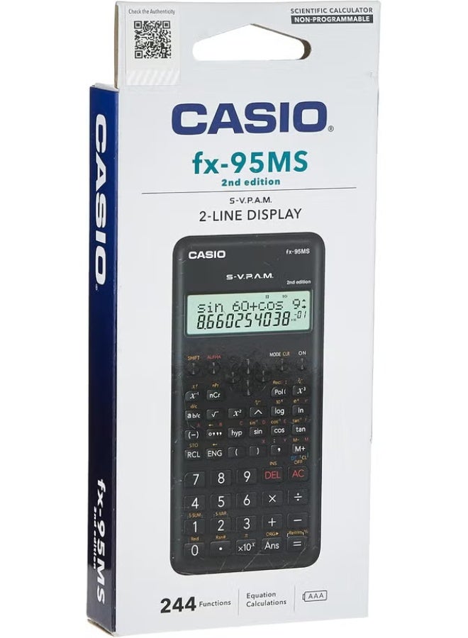 كاسيو Casio FX-95MS-2 Scientific Calculator with 274 Functions, Natural Display, Dual Power & Hard Cover for Students black - Image 2