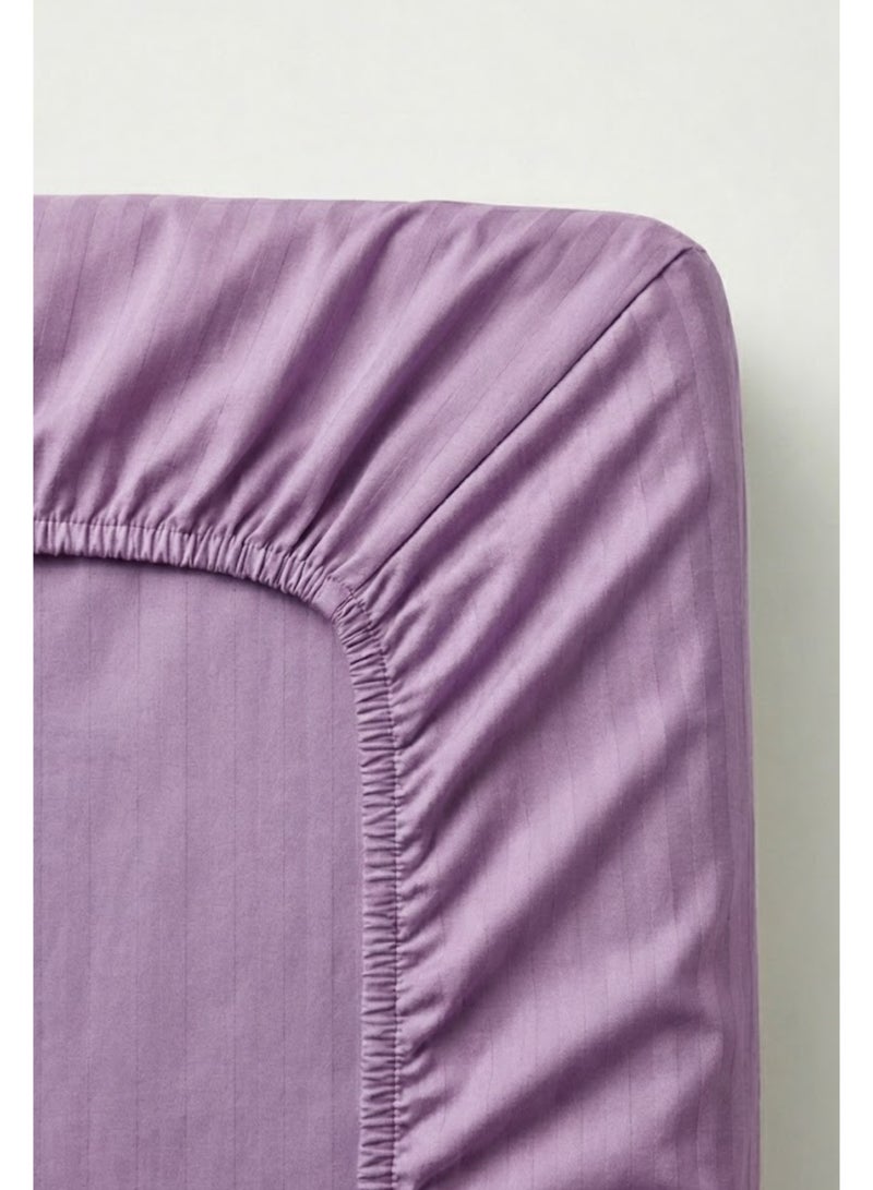 قطني طقم ملاءات ميكروفايبر مزدوجة مكون من 3 قطع – لافندر – مخططة 150 × 200 سم مع مطاط كامل و2 غطاء وسادة - Image 2