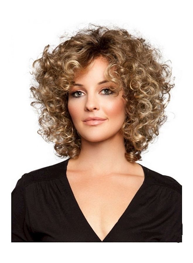 NIBEMINENT Curly Synthetic Hair Wig Brown 35cm