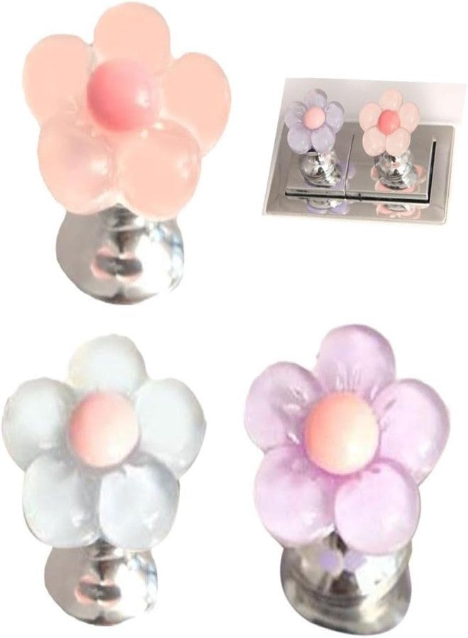 Pxiryanlow 3Pcs Multicolor Cute Flower Shaped Toilet Buttons,Flower Shape Press Tank Button,Toilet Push Tank Buttonss Flush Pusher Tool,Handle Helper,Creative Accessory - Image 1