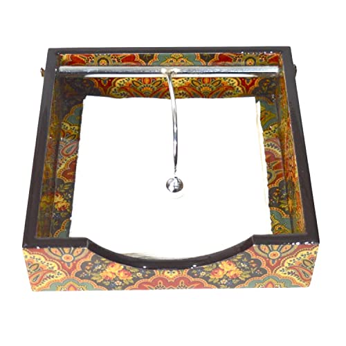 Tranquil Square Brown Shades Line Design Wooden Napkin Holder, Tissue Paper Rack - Image 3