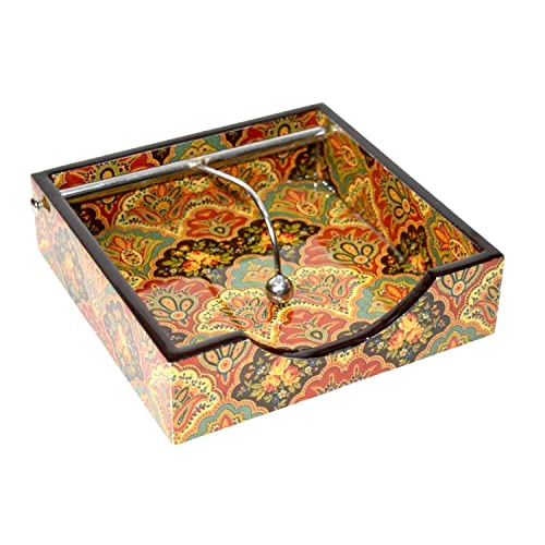 Tranquil Square Brown Shades Line Design Wooden Napkin Holder, Tissue Paper Rack - Image 1
