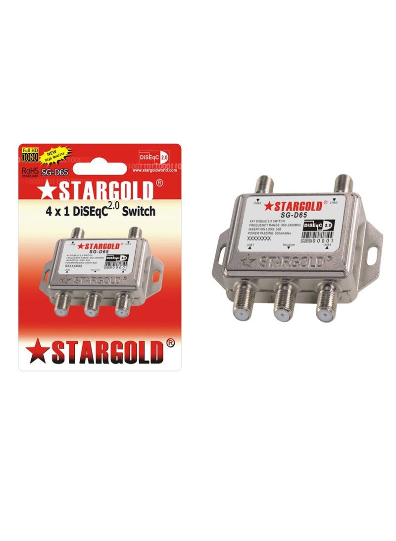 Stargold Digital 4-Way DiSEqC 2.0 Switch, 950-2400 MHz, Compatible with HDTV, Satellite Switch, Amplifier, Antenna, Corrosion Resistant, SG-D65  - Image 2