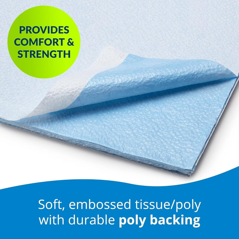 Tidi 354 Avalon Single-Use Medical Equipment Drape, Blue, 40" W x 48" L (Pack of 100) ― Disposable Stretcher Sheet ― Embossed ― 1-Ply Tissue ― Poly Back To Help Prevent Leak-Through ― Medical Supplies - Image 3