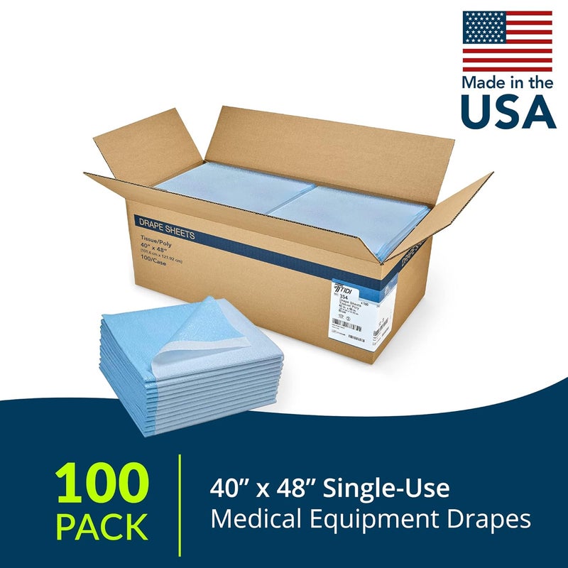 Tidi 354 Avalon Single-Use Medical Equipment Drape, Blue, 40" W x 48" L (Pack of 100) ― Disposable Stretcher Sheet ― Embossed ― 1-Ply Tissue ― Poly Back To Help Prevent Leak-Through ― Medical Supplies - Image 2