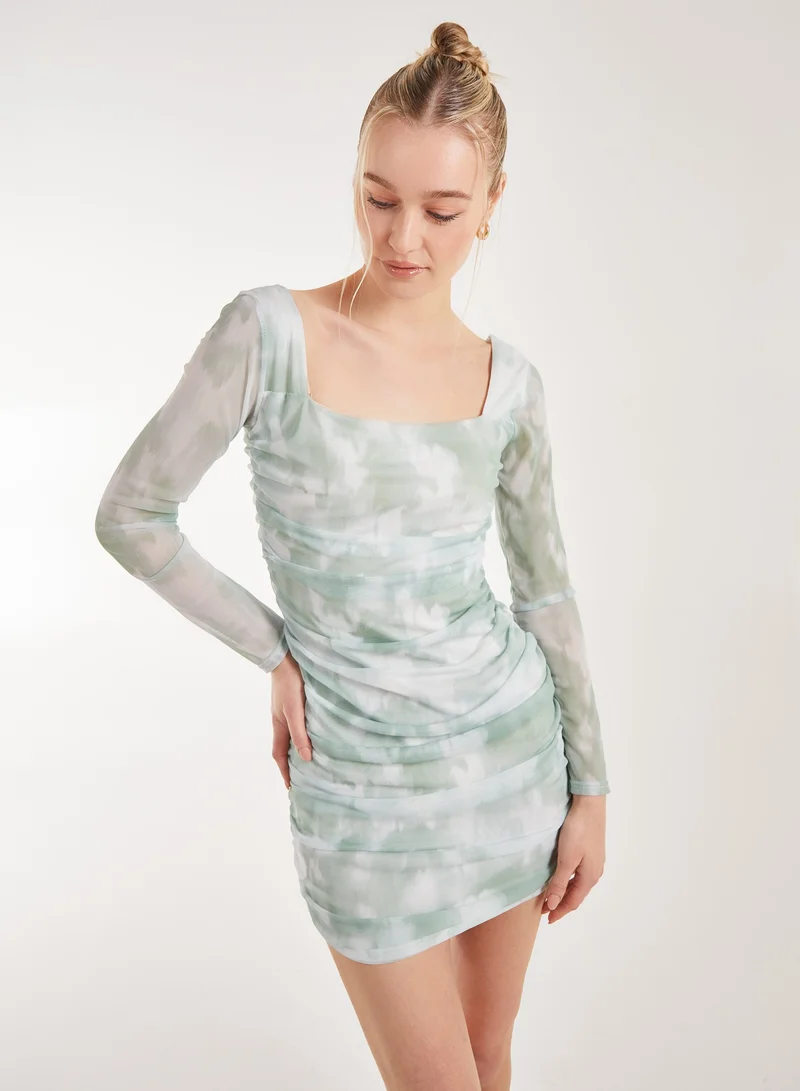 Pink Vanilla Soft Smudge Print Long Sleeve Mini Dress